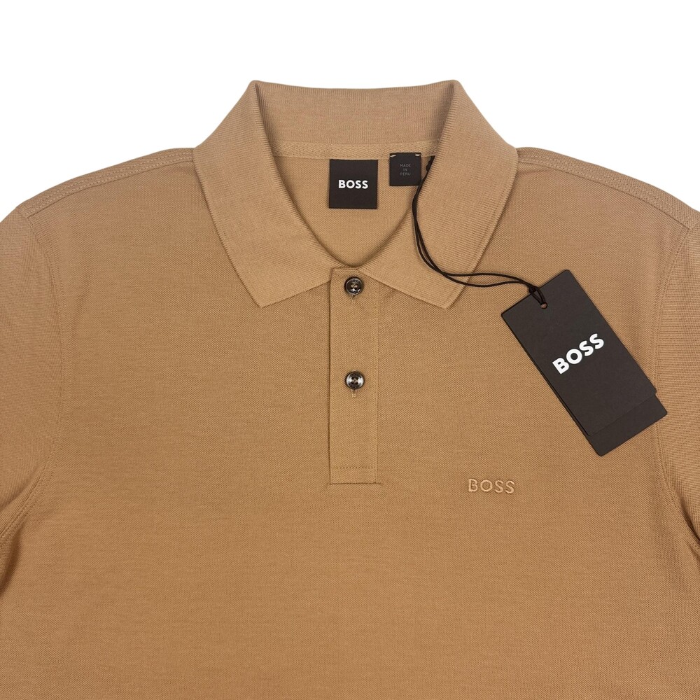 Boss Paderna_11 Polo Shirt Mens S Brown Cotton Knit Long Sleeve Peru New
